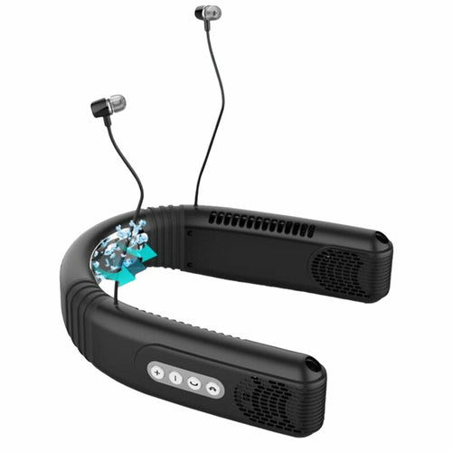 Cooling Wireless Hanging Neck Fan with Bluetooth Headset